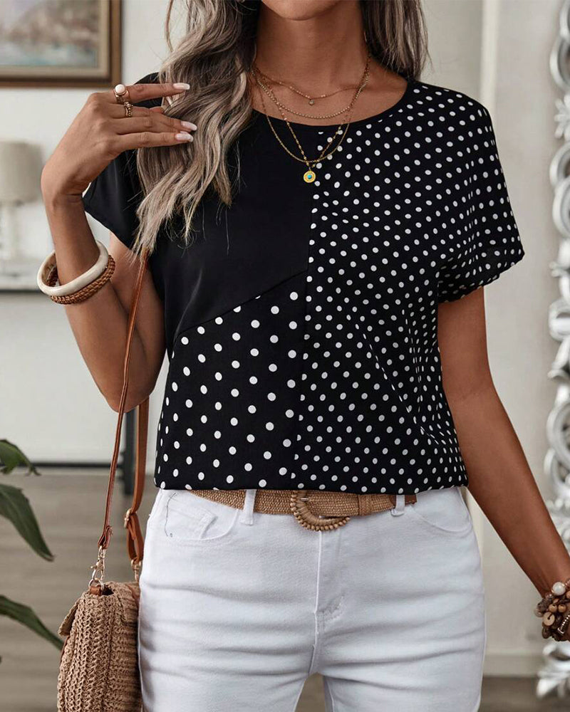 T-shirt Ronde Hals Polka Dot Print