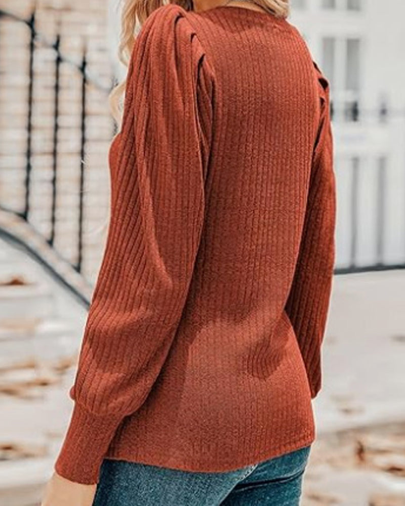 Effen top met lange mouwen en V-hals