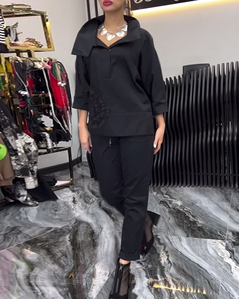 Revers kanten patchwork bloemenblouse