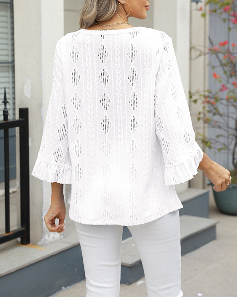 Top Diamantpatroon Uitholling Trompetmouwen