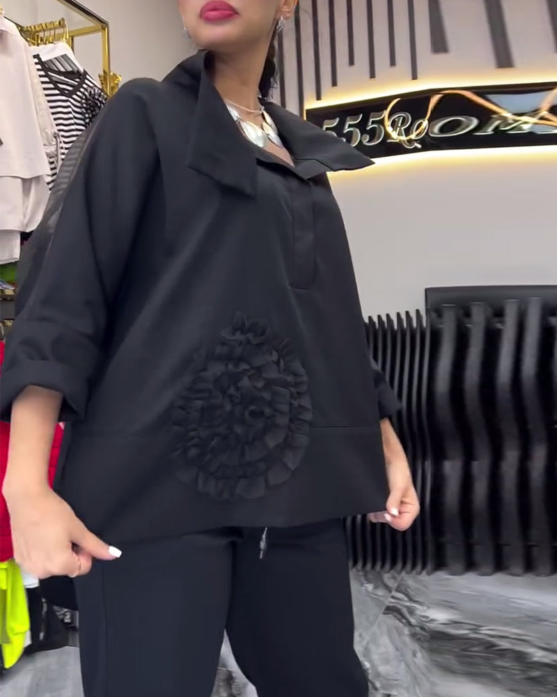 Revers kanten patchwork bloemenblouse