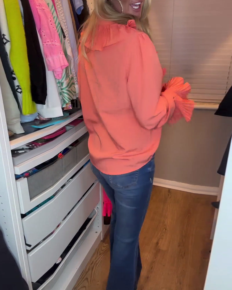 Effen top met lange mouwen en patchwork-ruches