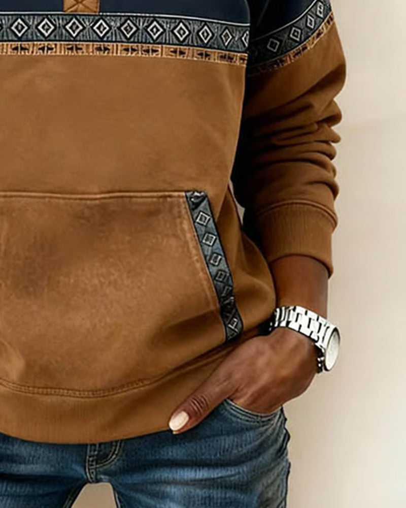 Retro Sweatshirt Met Colorblocking En Bontkraag