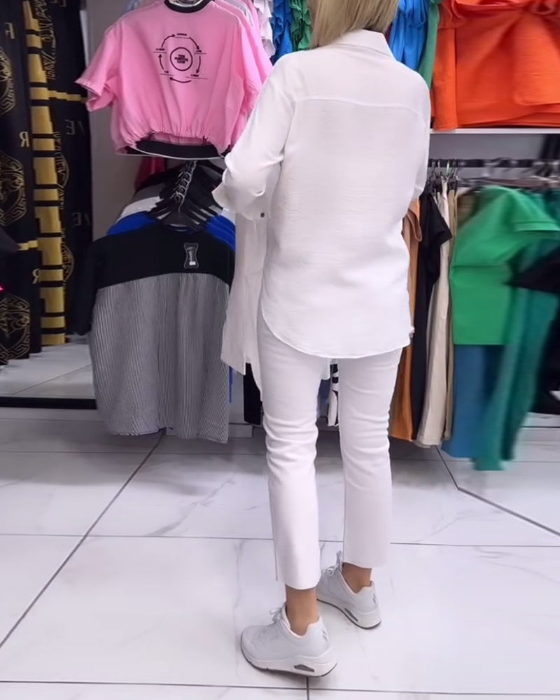 Overhemd met eenvoudige knopen en hartjesprint