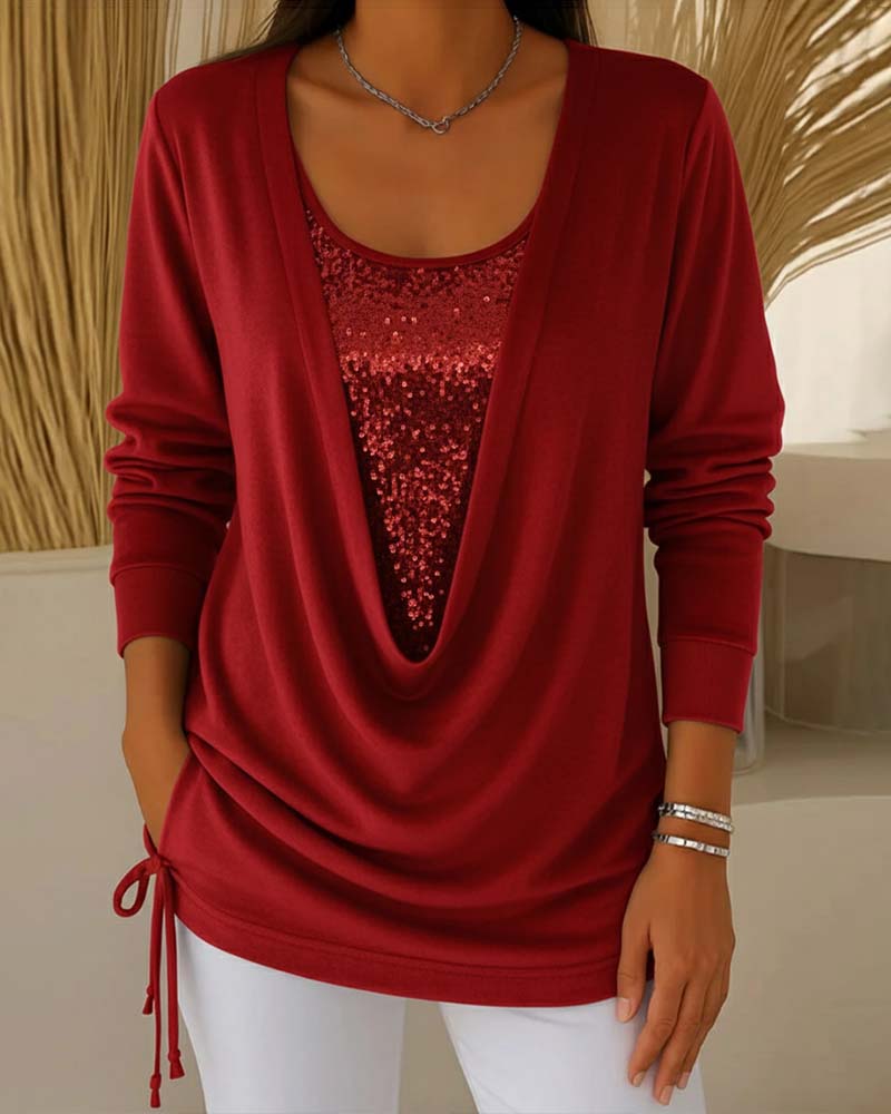 Pailletten Top Met Contrasterende Kleuren In Tweedelig Look