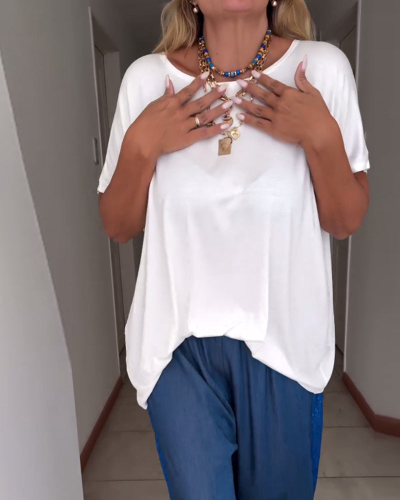 Effen T-shirt met ronde hals en korte mouwen