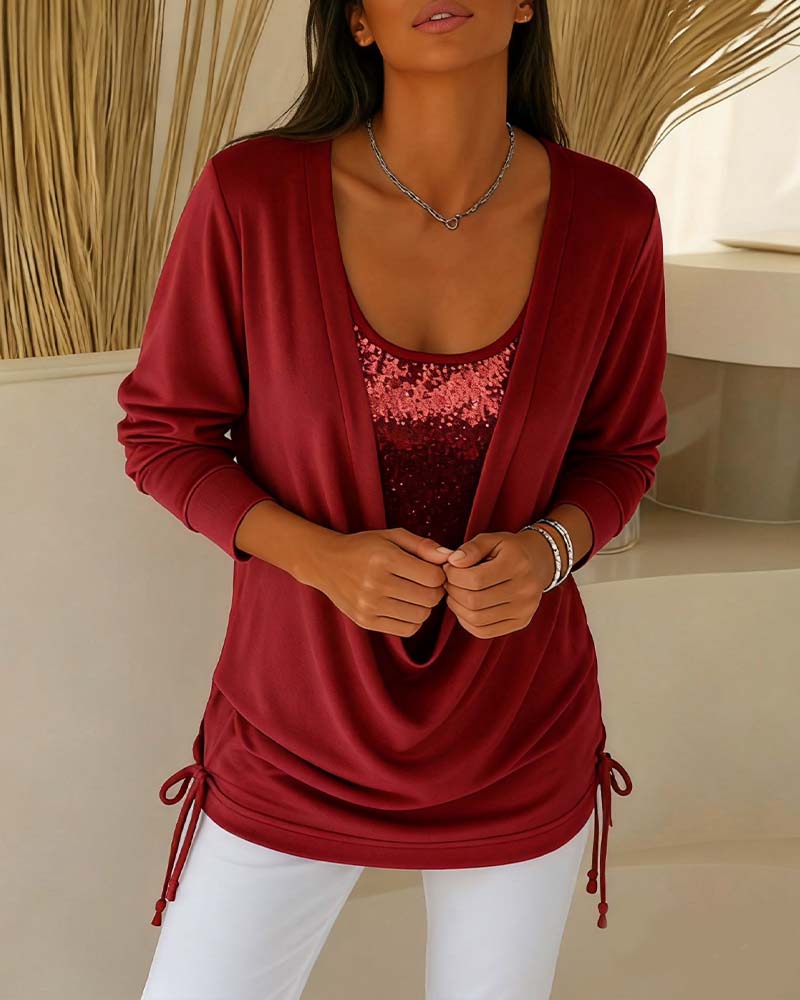 Pailletten Top Met Contrasterende Kleuren In Tweedelig Look