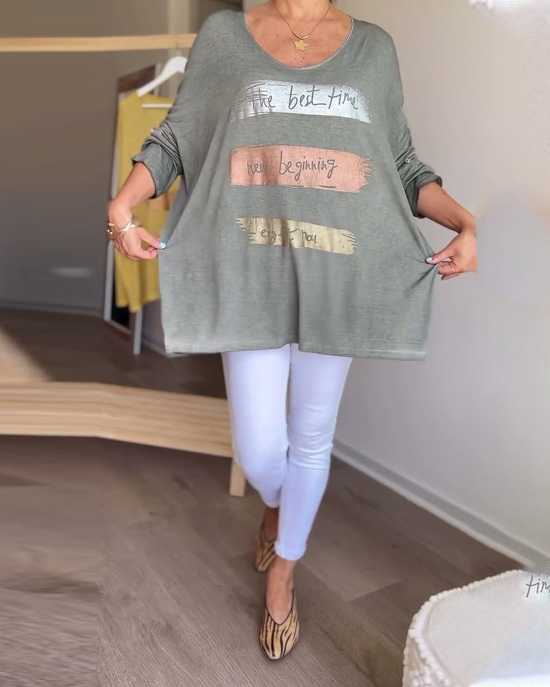 Top met ronde hals en lange mouwen