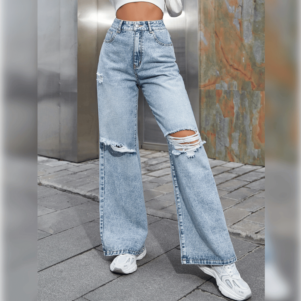 Dames wijde jeans - casual denim met ripped details voor een relaxte look