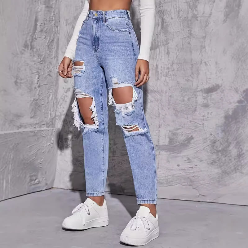 Dames hoge taille ripped jeans - distressed denim casual wear voor stijlvolle vrouwen
